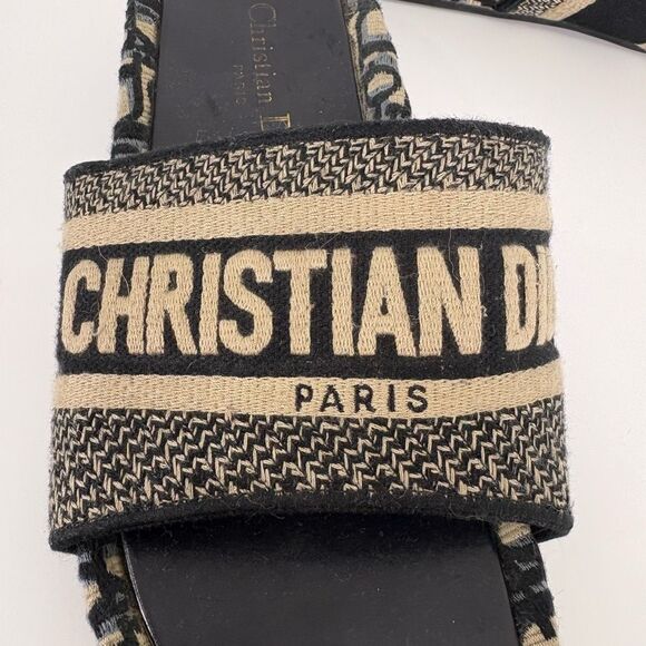 Christian Dior Dway Cloth Embroidered Black Platform Slide Sandals Size 38 - Picture 11 of 12